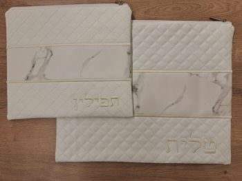 סט לטלית ותפילין לבן דגם שיש